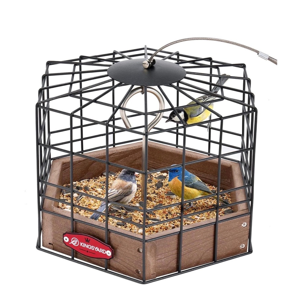 Kingsyard Squirrel Proof Platform Bird Feeder 10" Caged Metal Hanging Brown